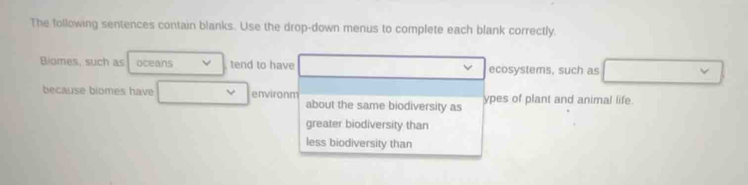 the following sentences contain blanks. use the drop - down menus to co…