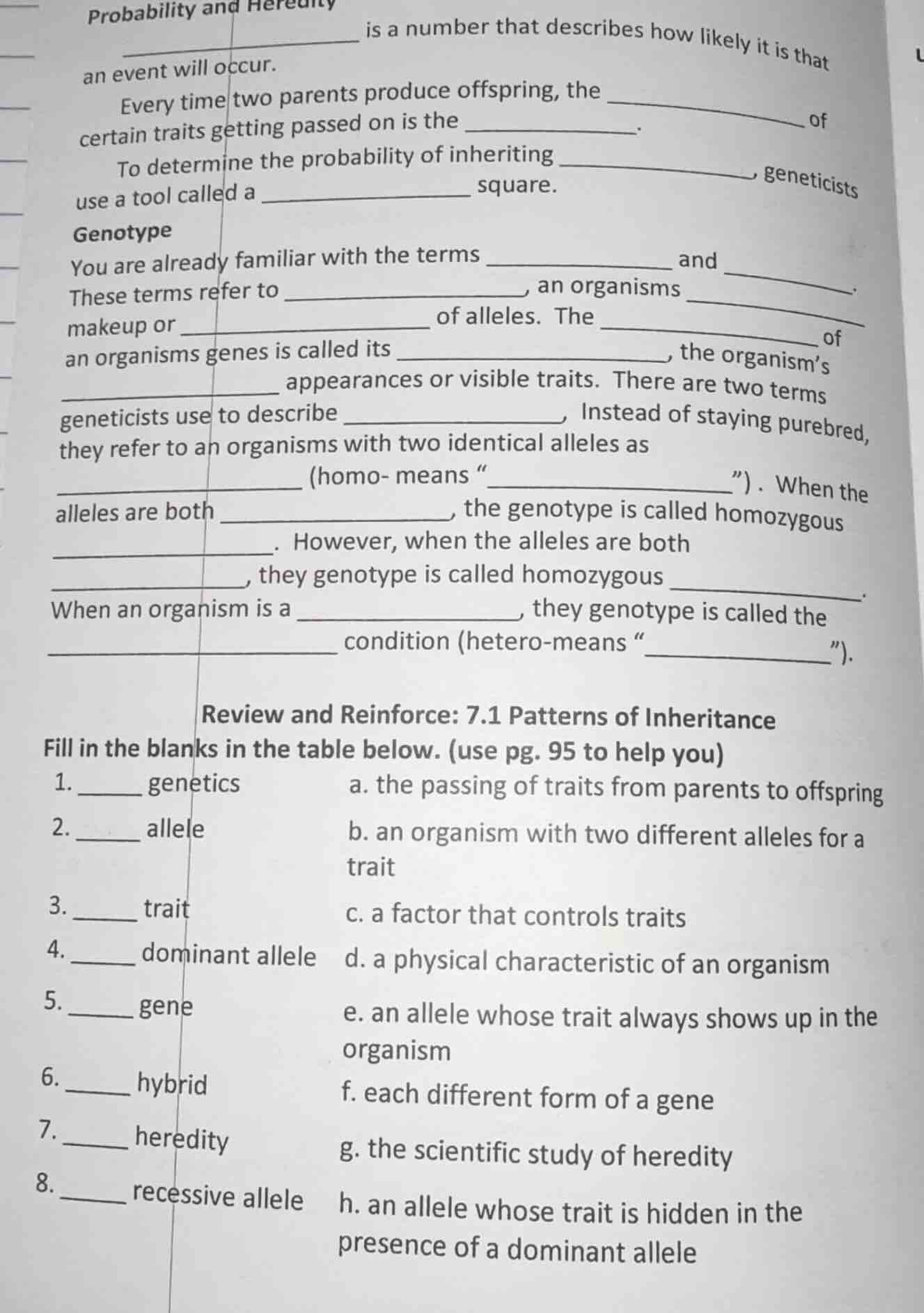 probability and heredity __________ is a number that describes how like…