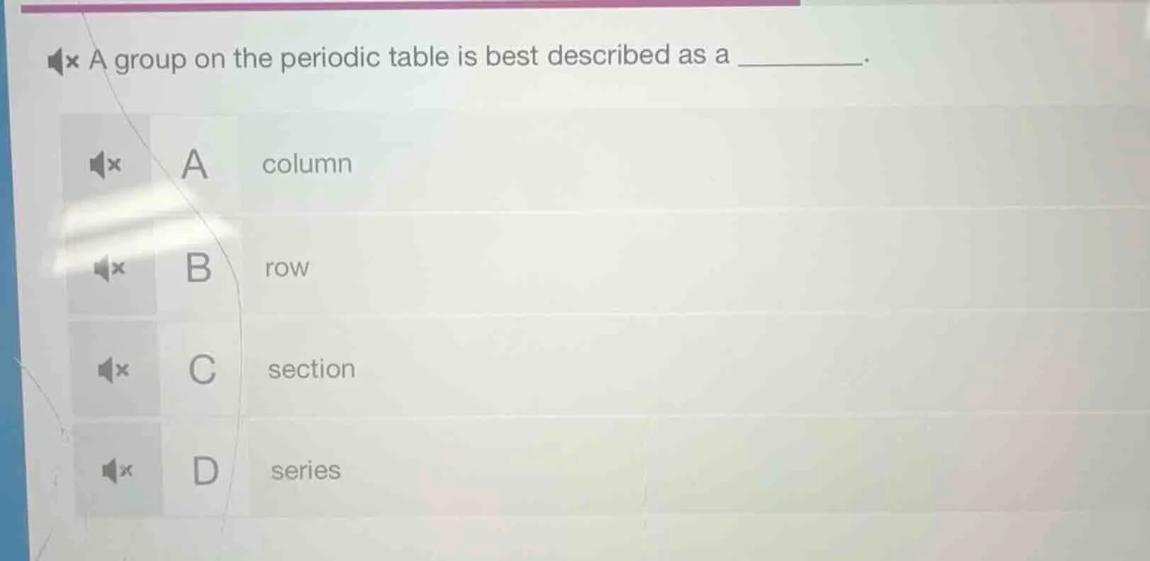 a group on the periodic table is best described as a _______. a column …