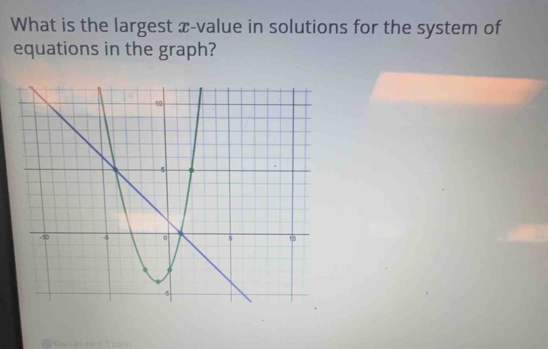 what is the largest ( x )-value in solutions for the system of equation…