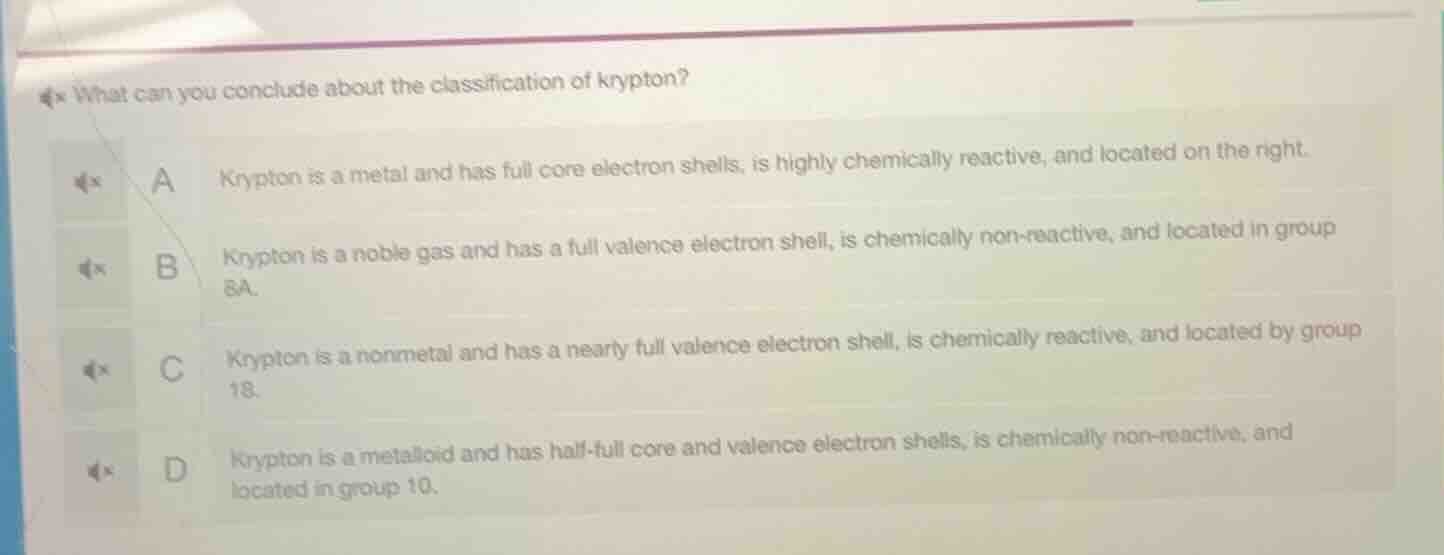 what can you conclude about the classification of krypton? a krypton is…