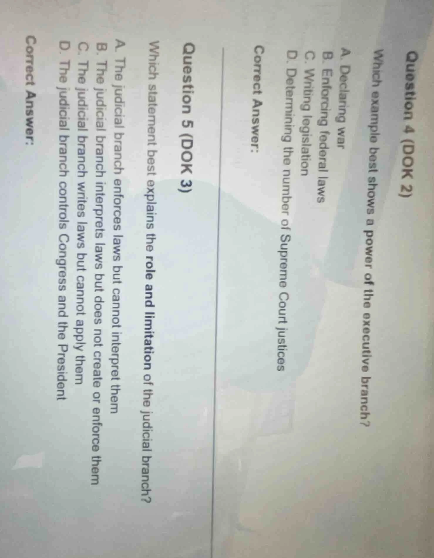 question 4 (dok 2) which example best shows a power of the executive br…