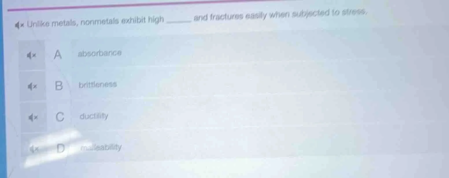 unlike metals, nonmetals exhibit high ______ and fractures easily when …