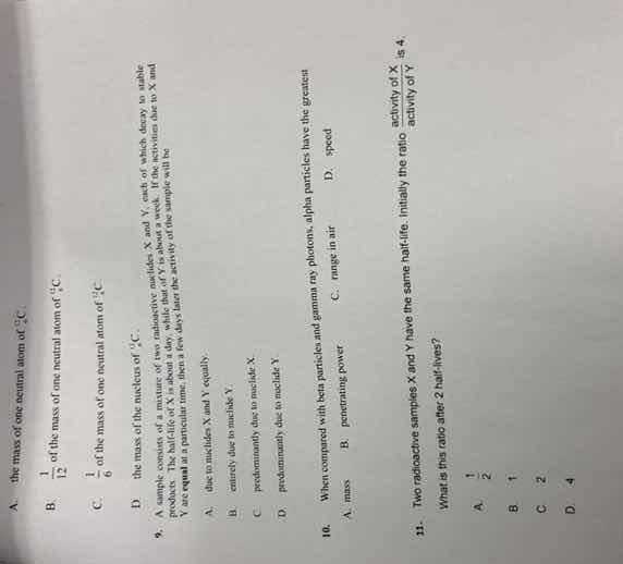 a. the mass of one neutral atom of ( _6^{12}\text{c} )\\b. ( \frac{1}{1…