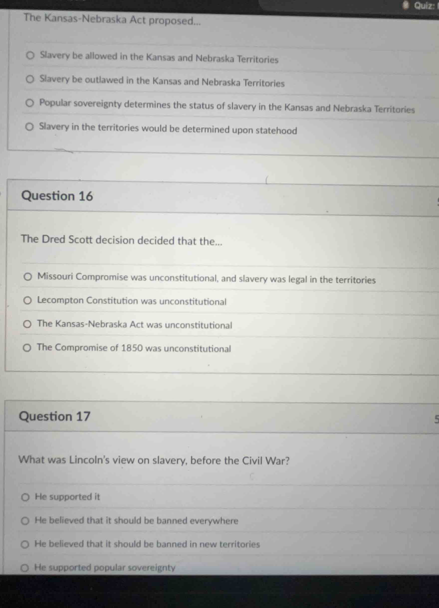 the kansas-nebraska act proposed... slavery be allowed in the kansas an…