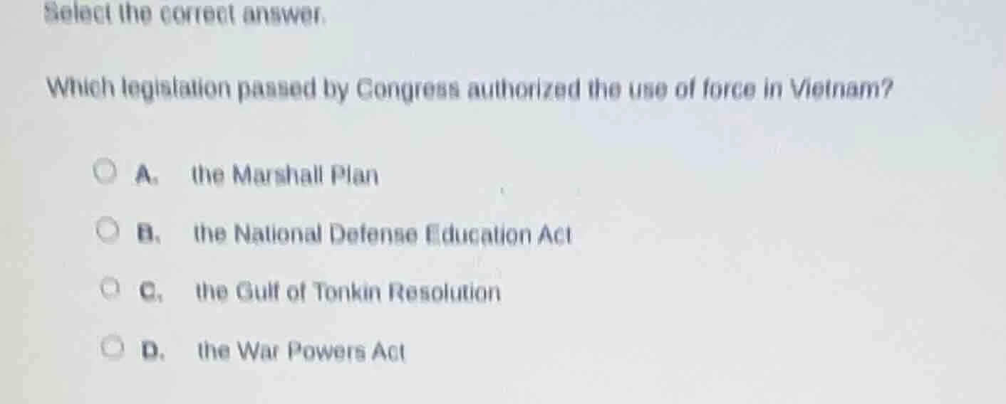 select the correct answer. which legislation passed by congress authori…