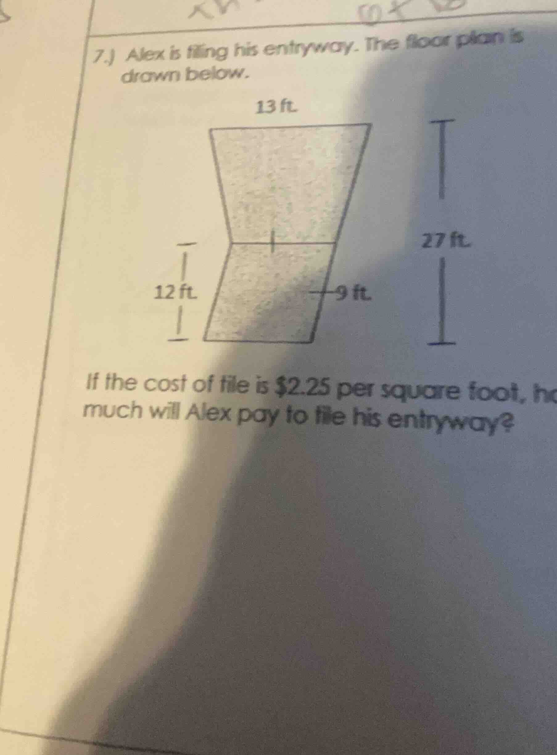 7.) alex is tiling his entryway. the floor plan is drawn below. if the …