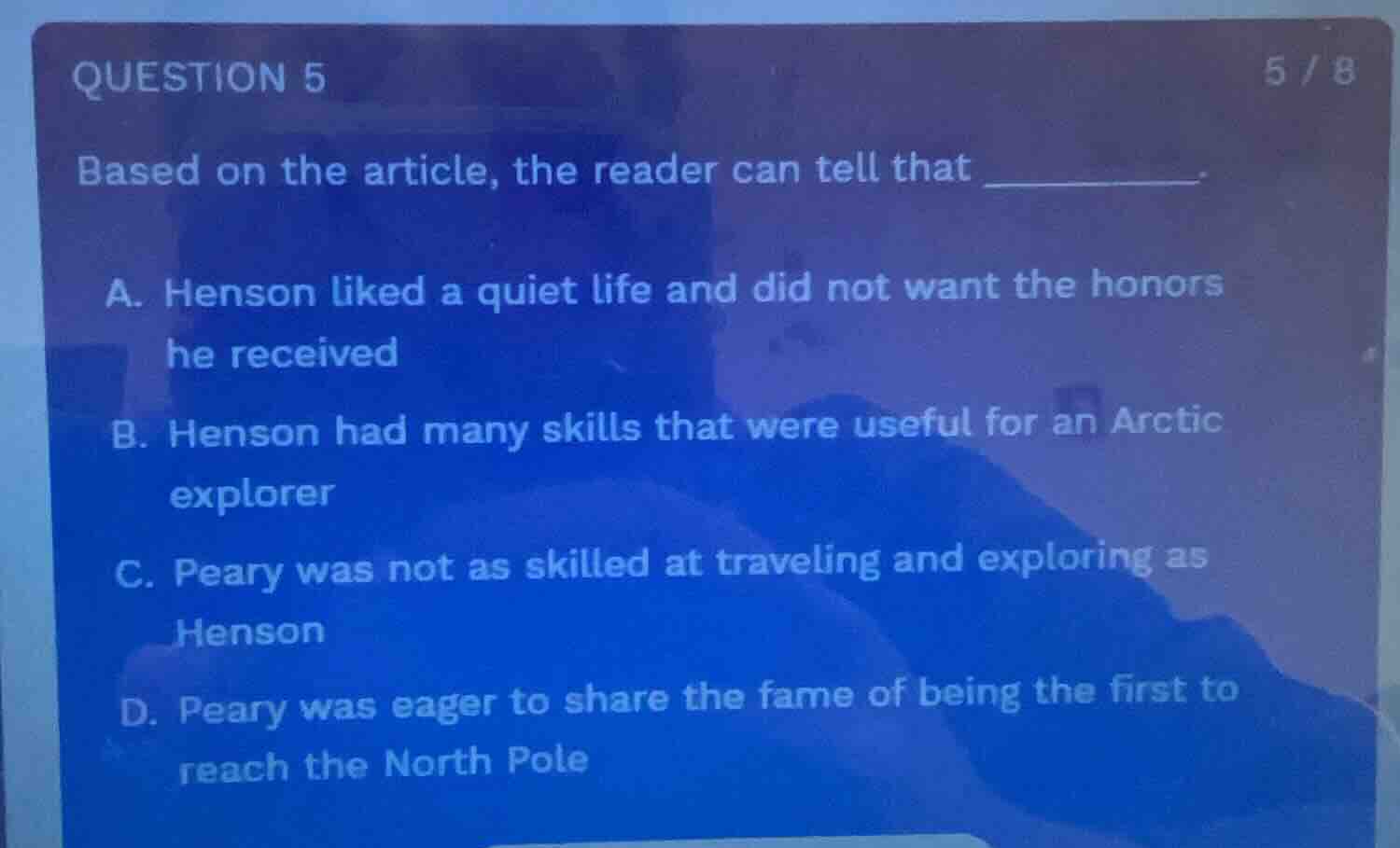 question 5 based on the article, the reader can tell that ______. a. he…