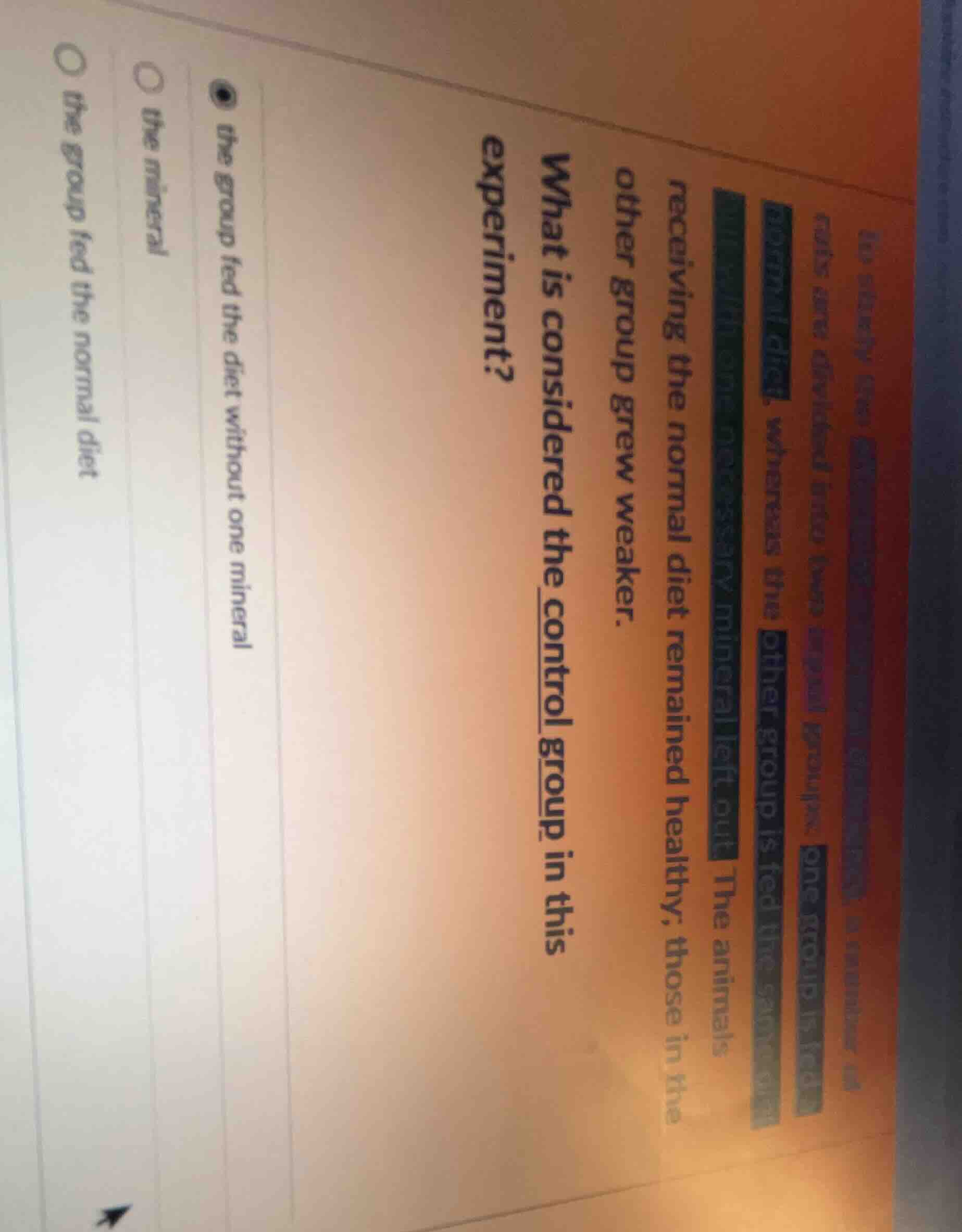 two groups of rats are divided into two groups. one group is fed a norm…