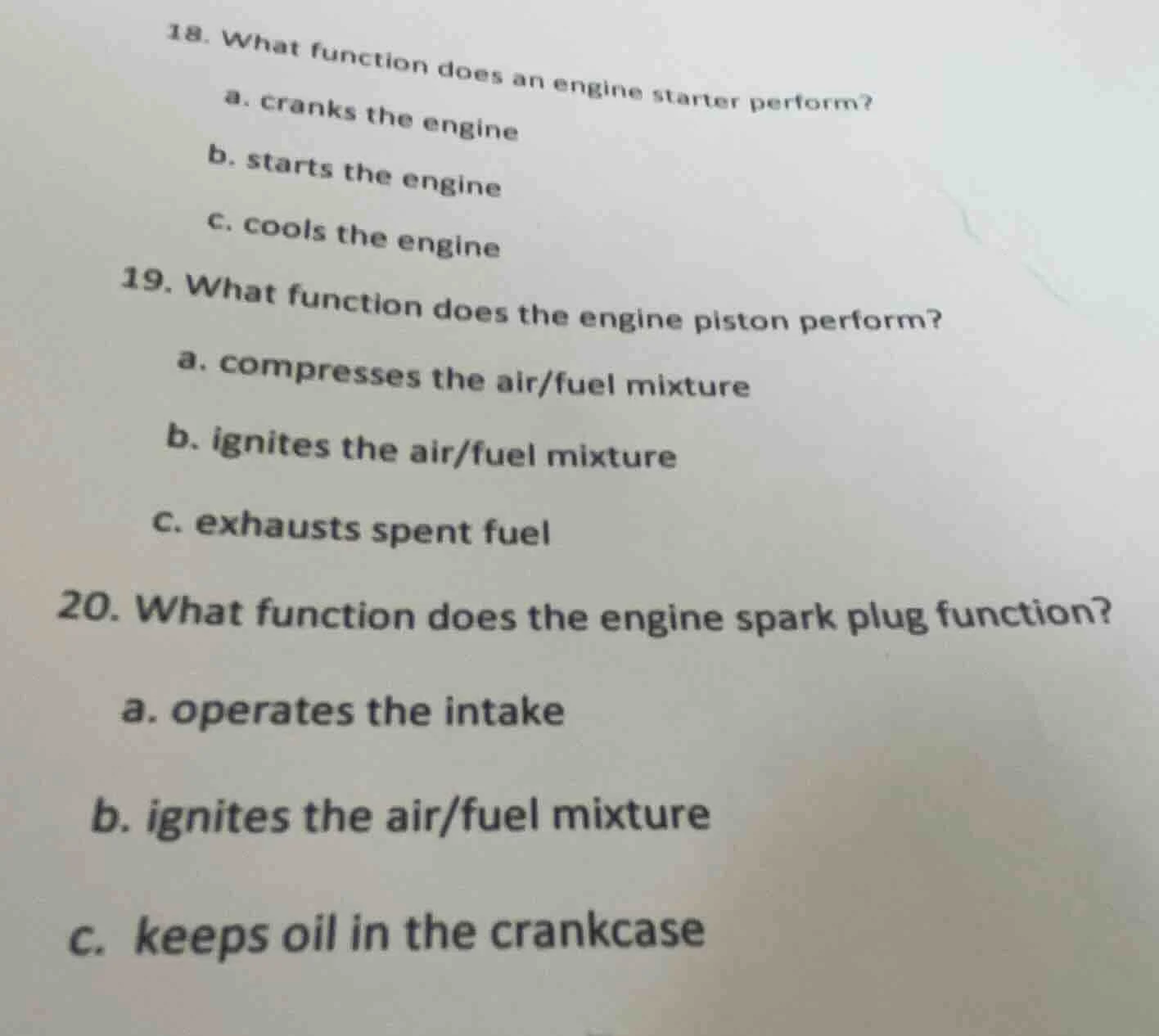 18. what function does an engine starter perform? a. cranks the engine …