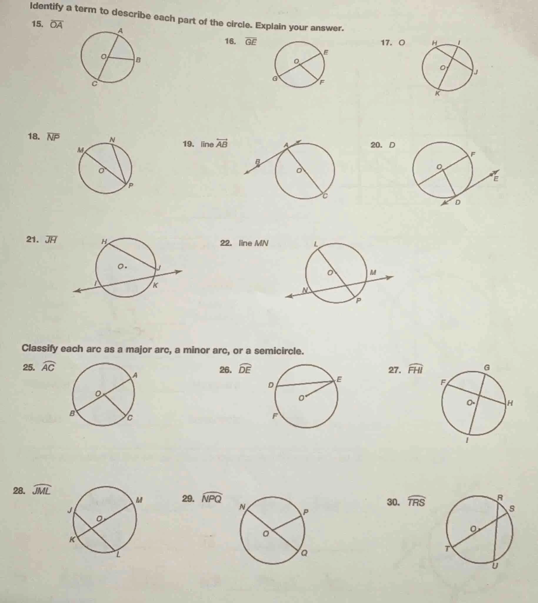 identify a term to describe each part of the circle. explain your answe…