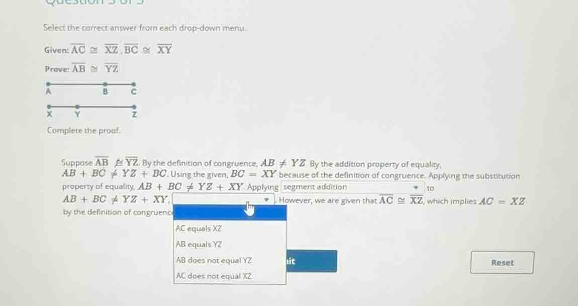 select the correct answer from each drop - down menu. given: $overline{…