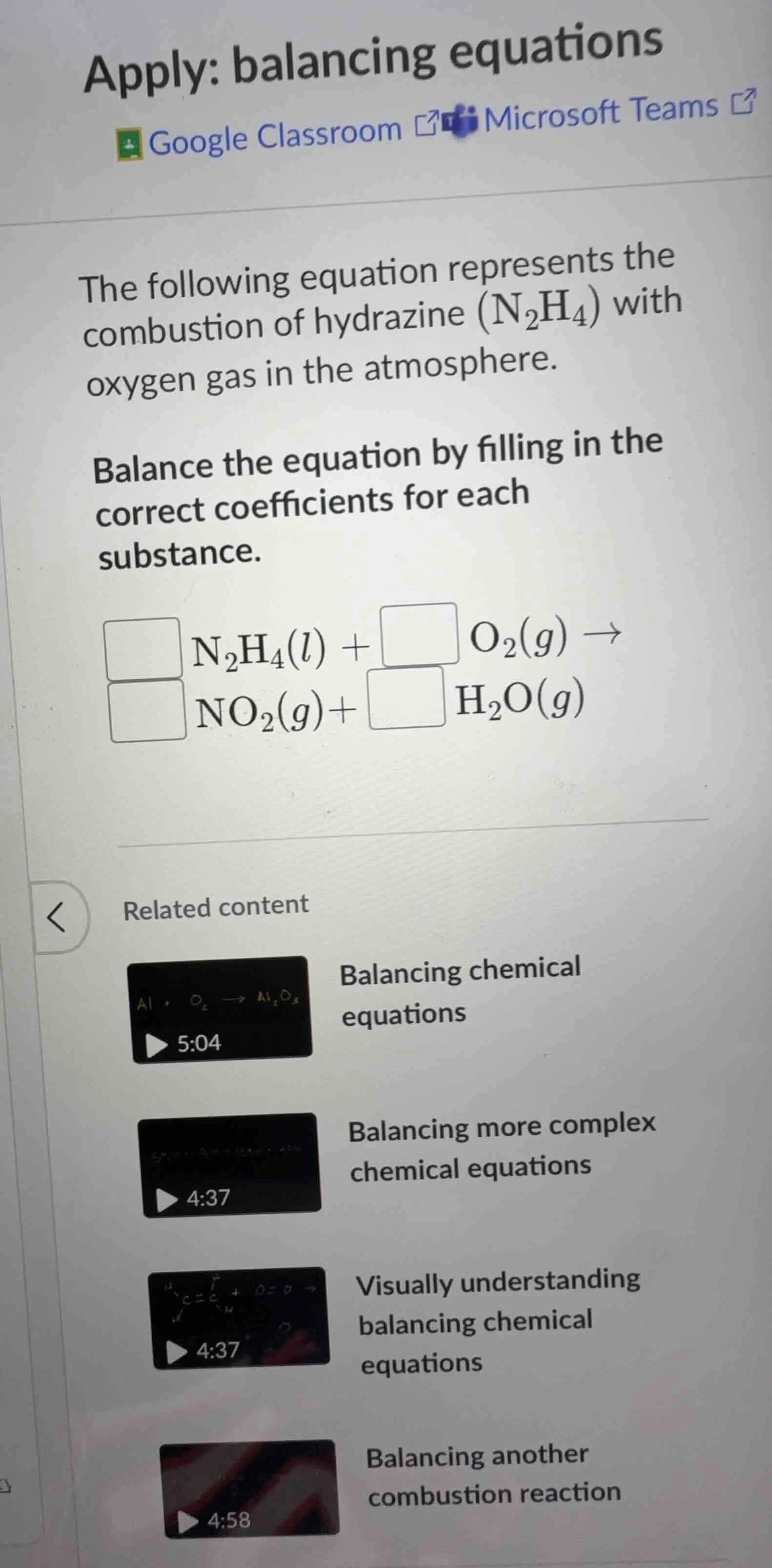 apply: balancing equations google classroom microsoft teams the followi…
