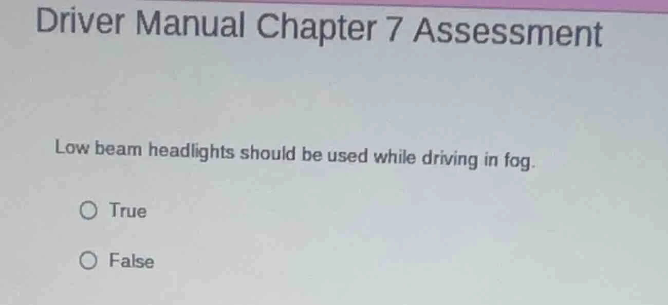 driver manual chapter 7 assessment low beam headlights should be used w…