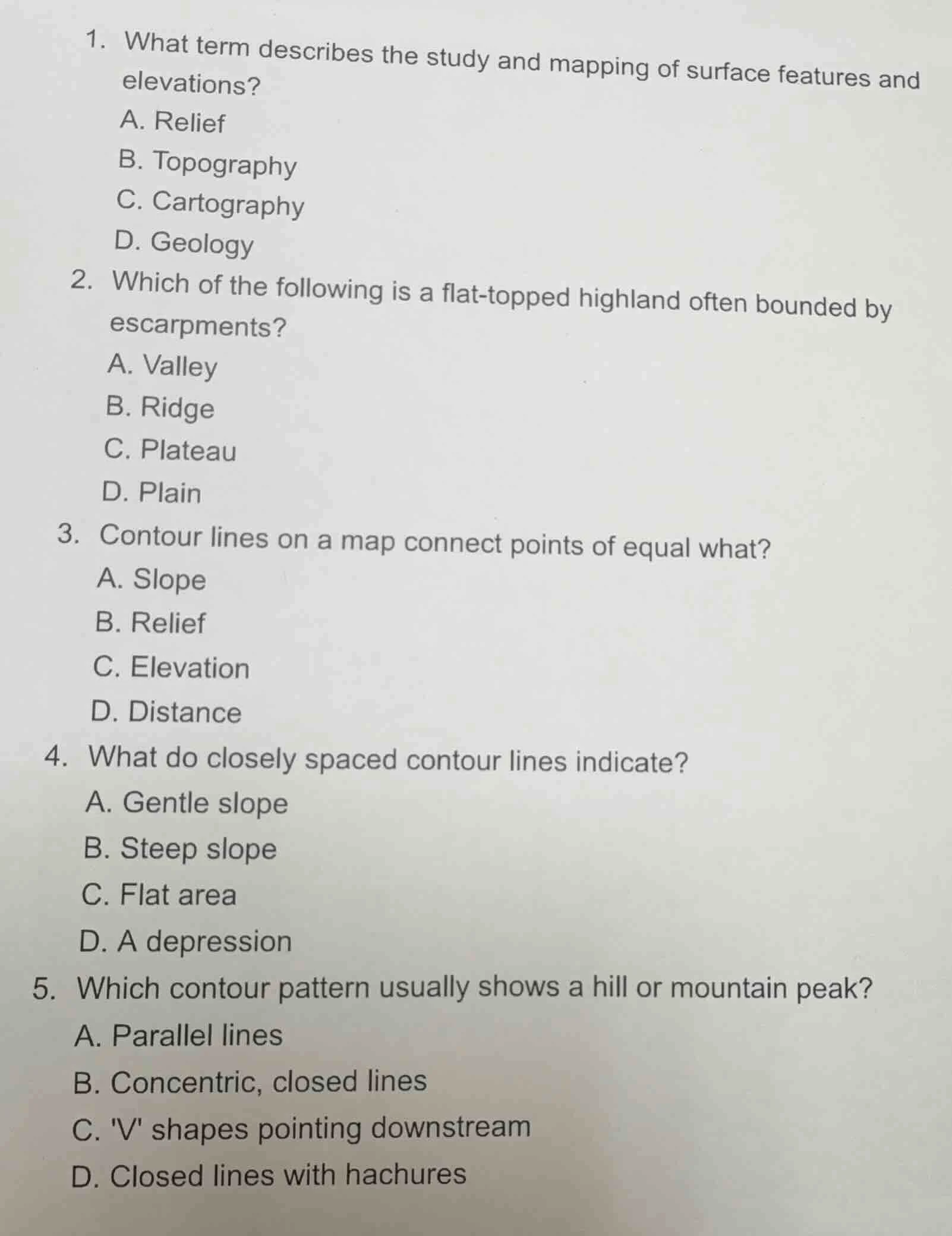 1. what term describes the study and mapping of surface features and el…