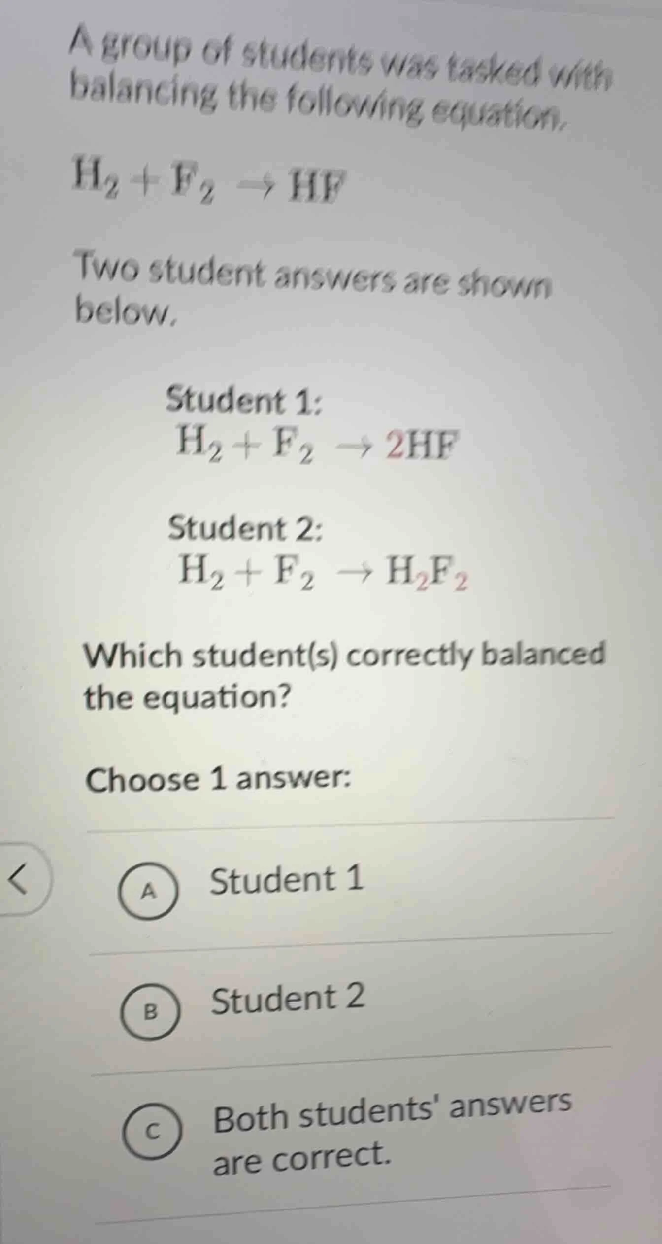 a group of students was tasked with balancing the following equation.\\…