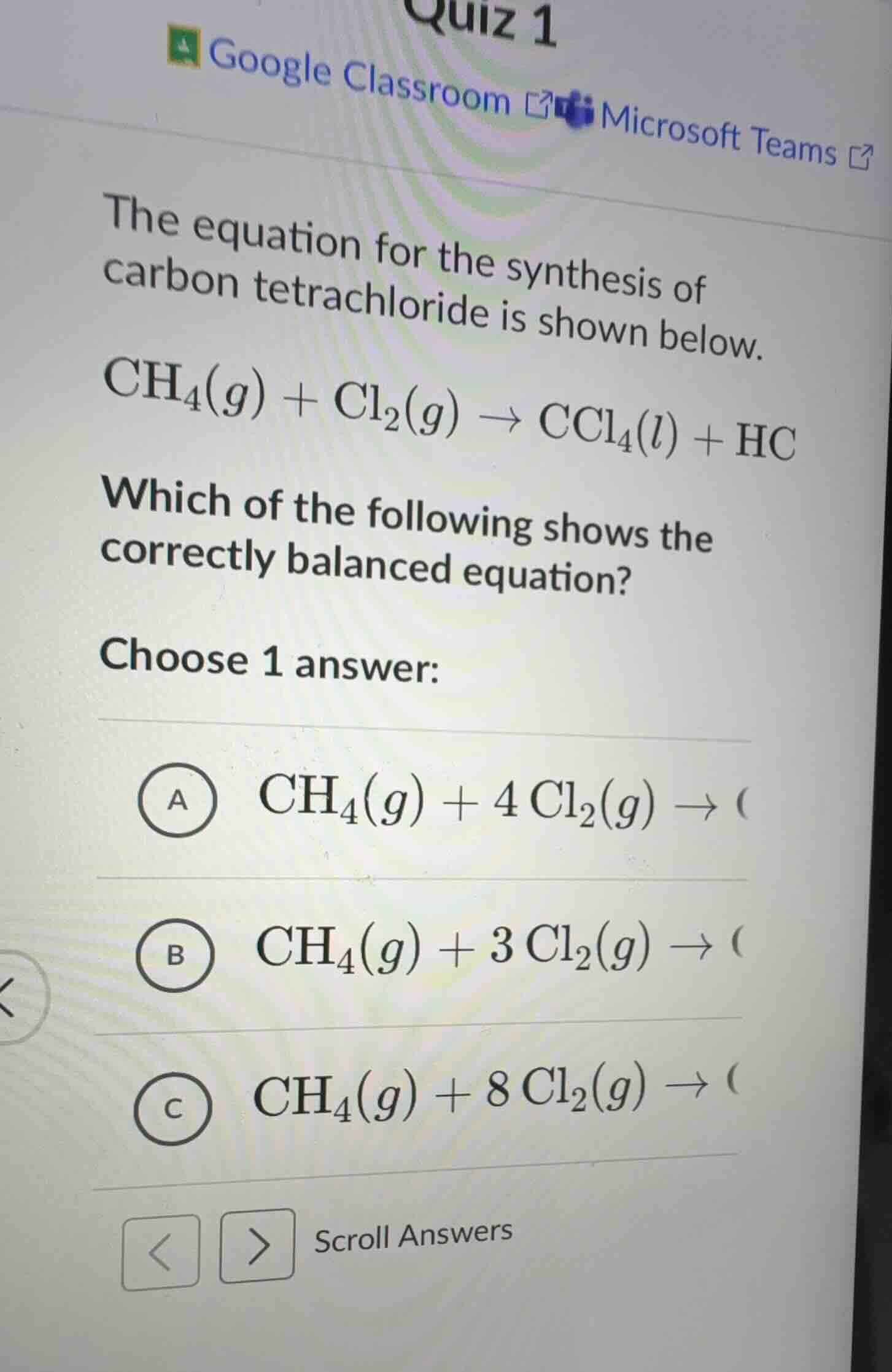quiz 1 google classroom microsoft teams the equation for the synthesis …