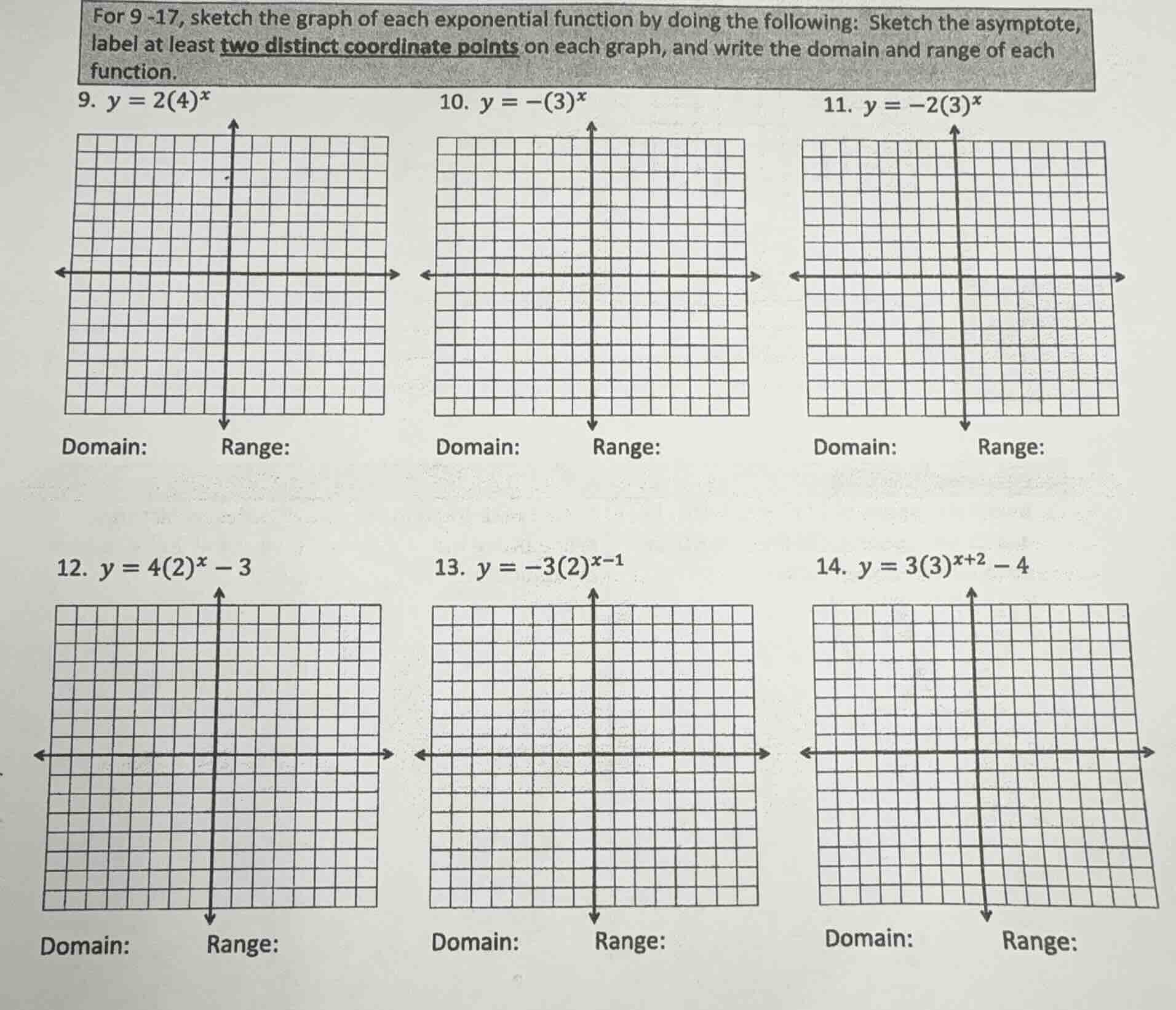 for 9 -17, sketch the graph of each exponential function by doing the f…
