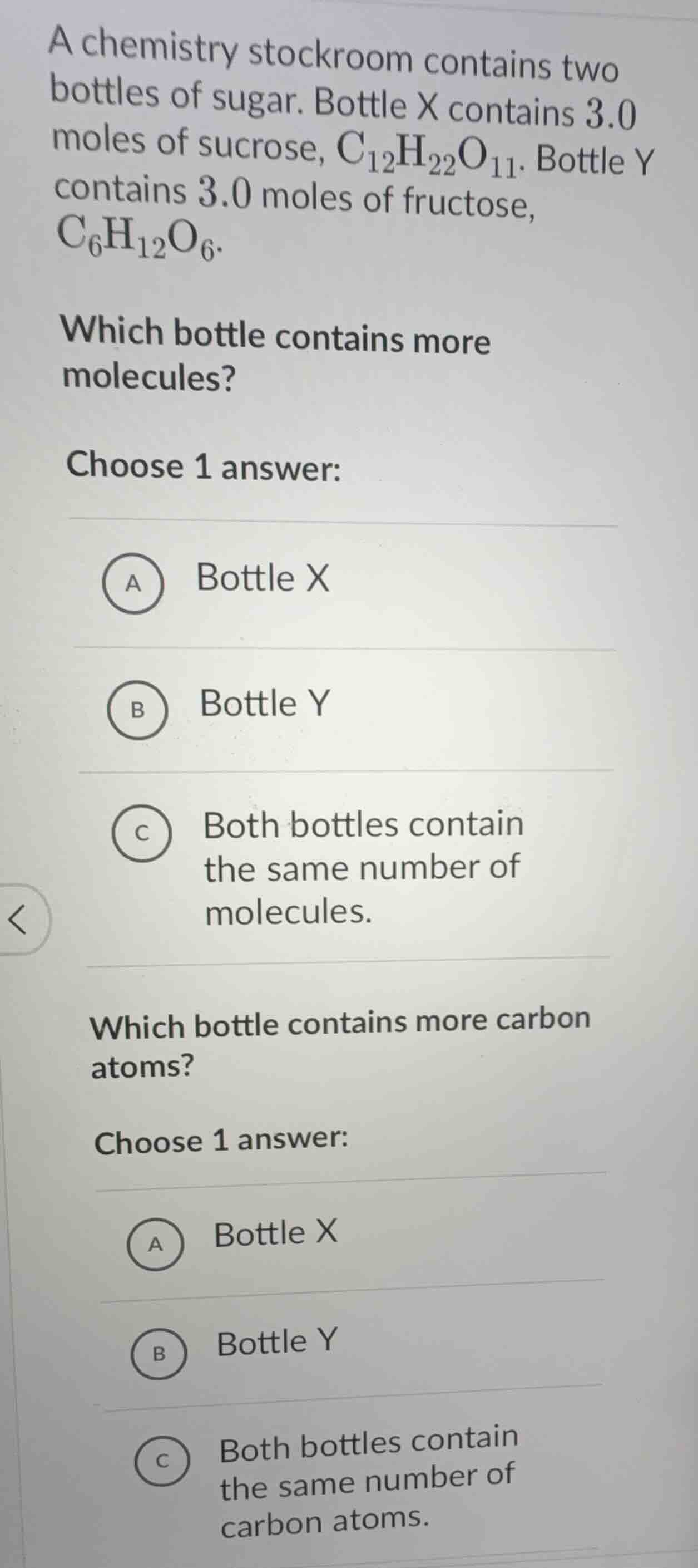 a chemistry stockroom contains two bottles of sugar. bottle x contains …