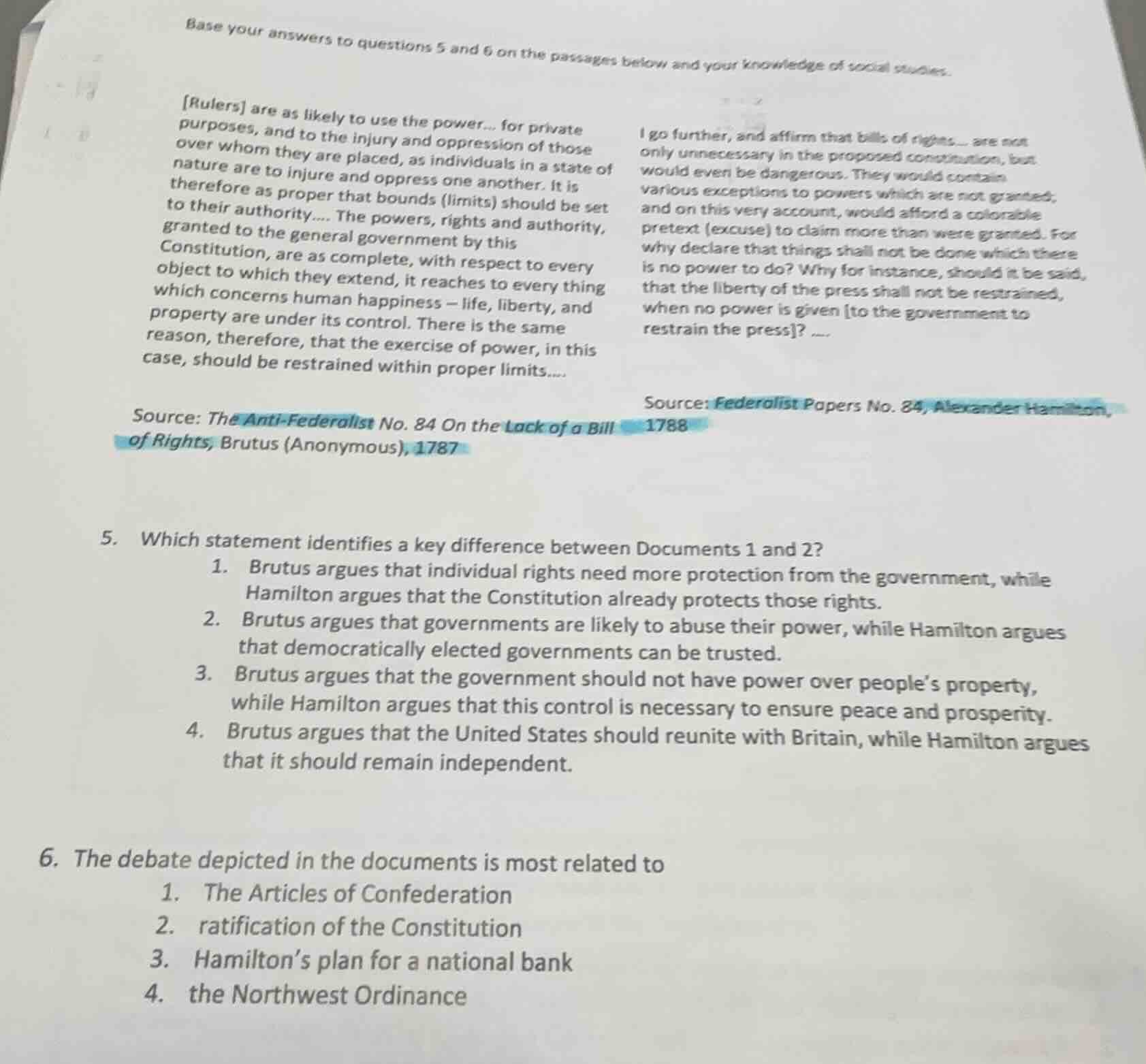 base your answers to questions 5 and 6 on the passages below and your k…