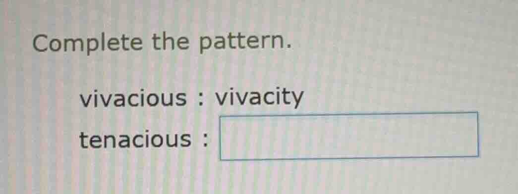 complete the pattern. vivacious : vivacity tenacious :