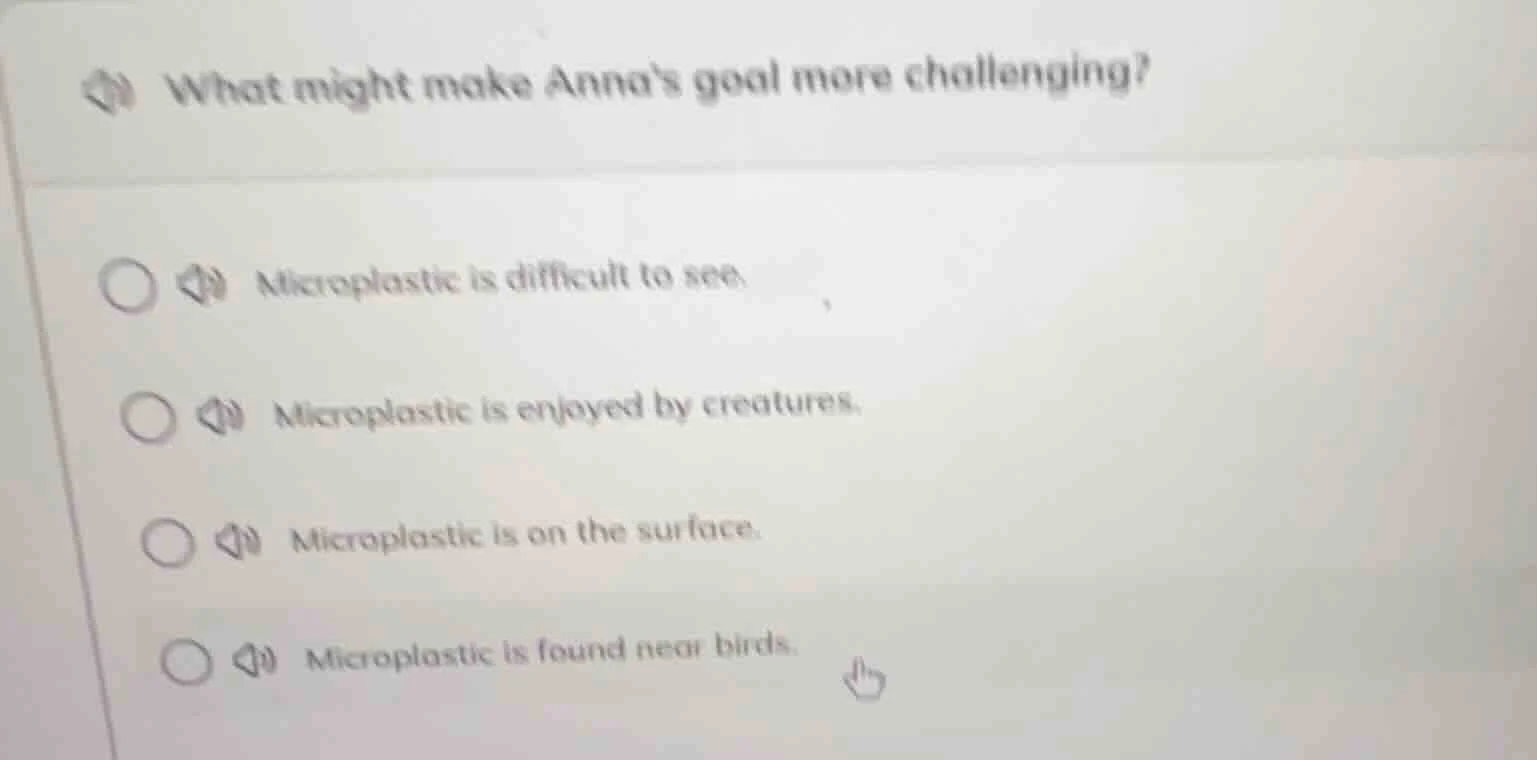 what might make annas goal more challenging? microplastic is difficult …