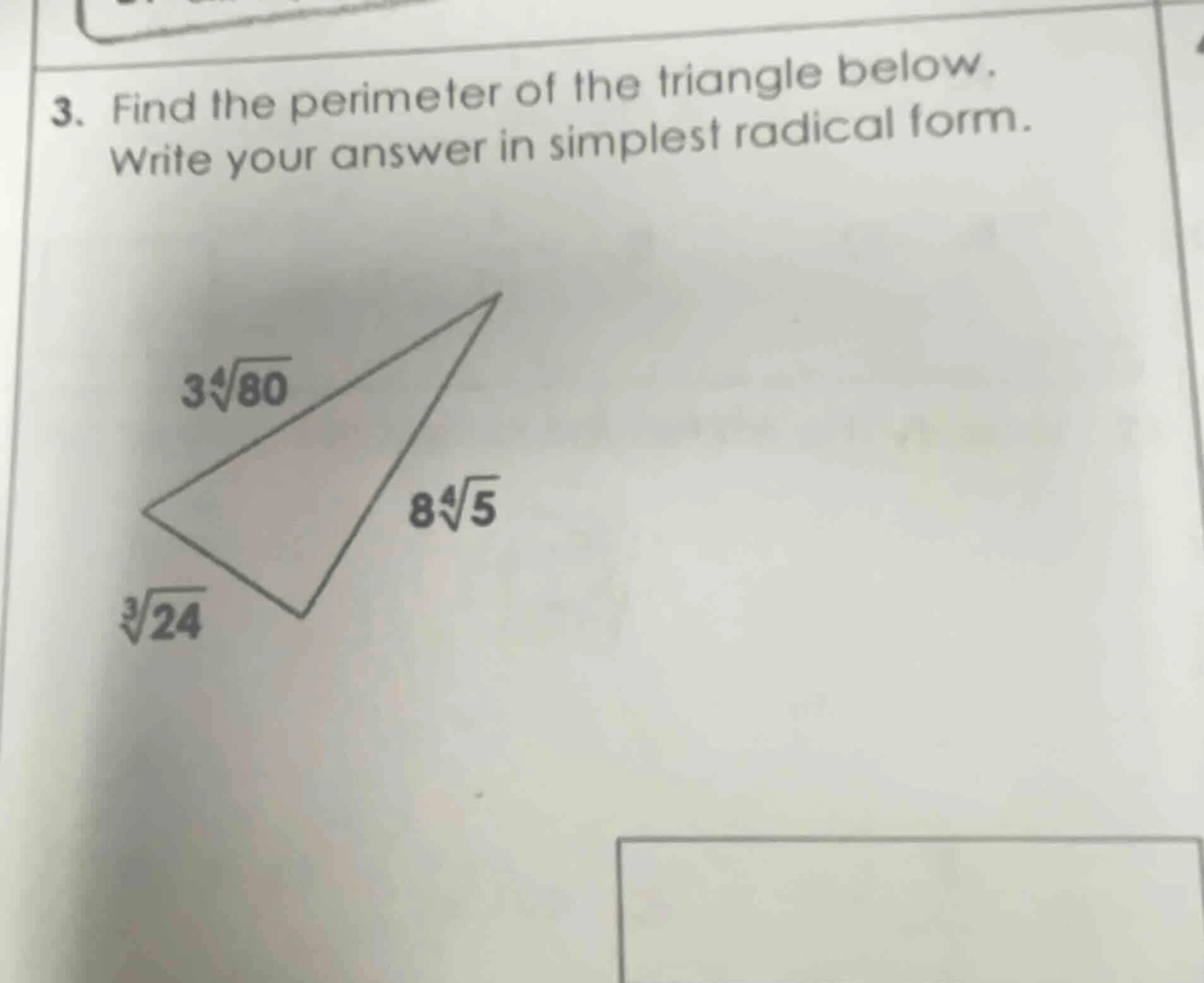3. find the perimeter of the triangle below. write your answer in simpl…