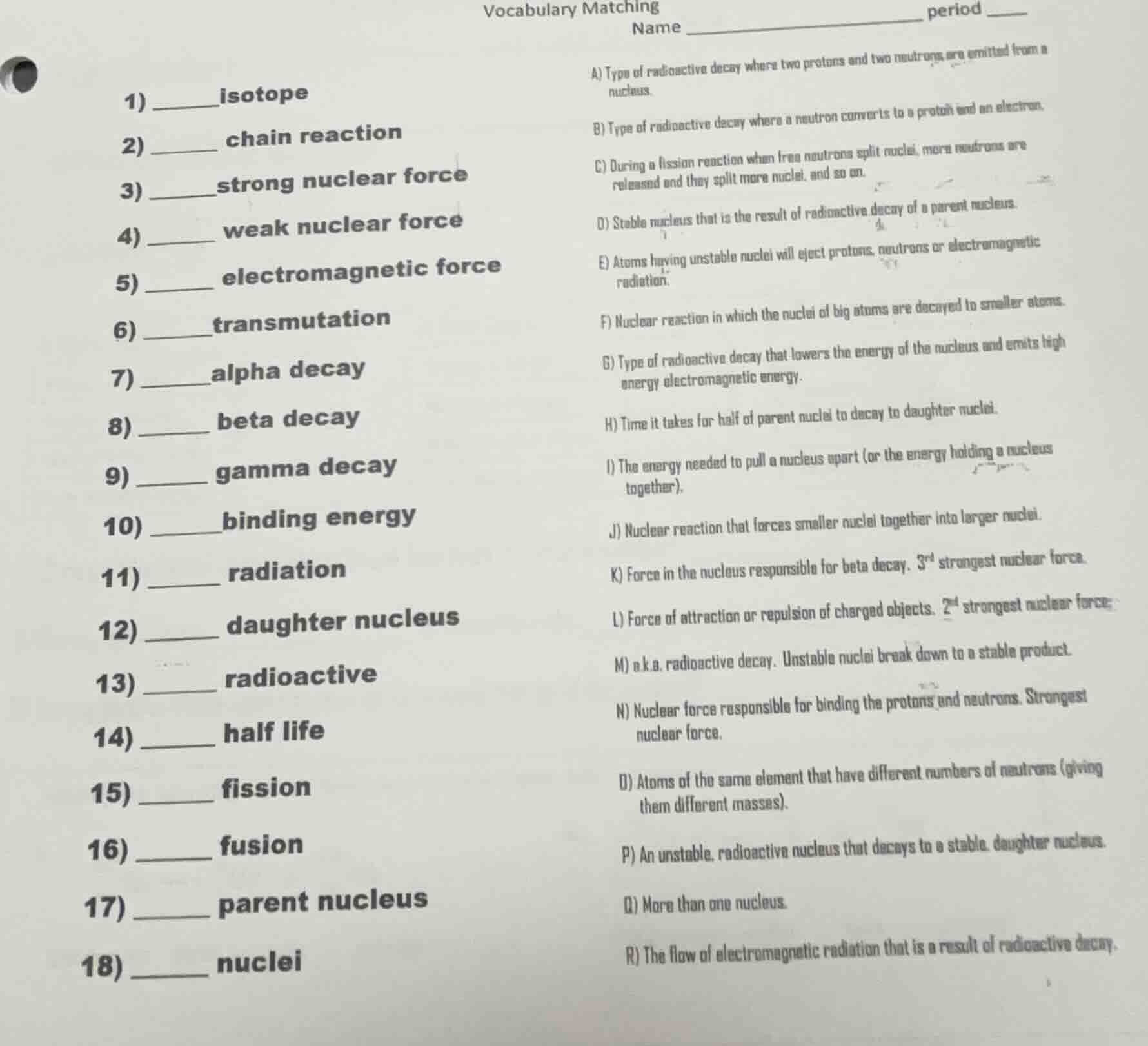 vocabulary matching name _______________________ period ____ 1) ______i…