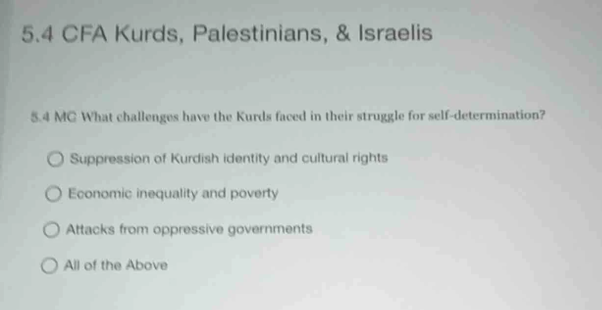 5.4 cfa kurds, palestinians, & israelis 5.4 mg what challenges have the…