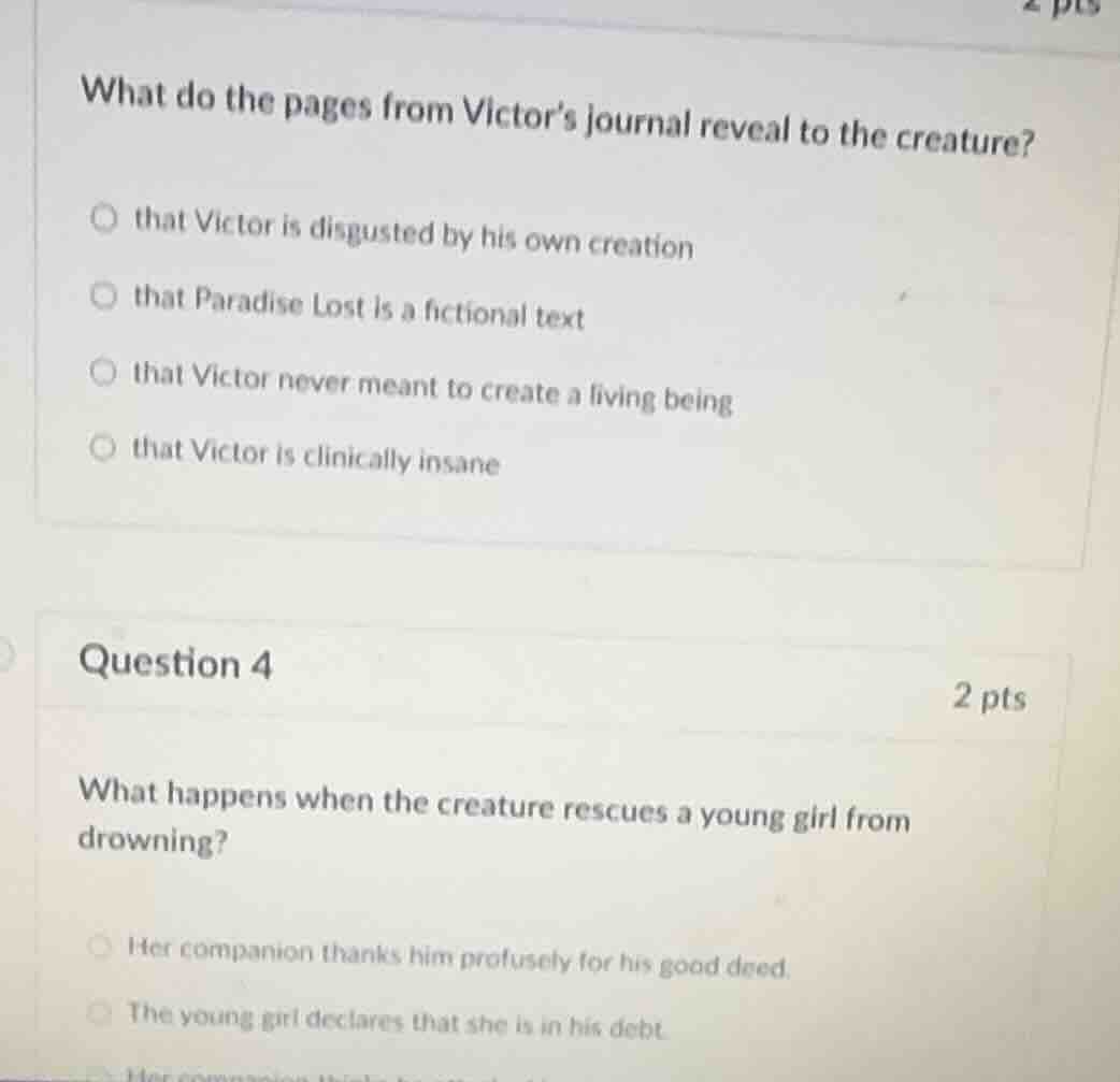 what do the pages from victors journal reveal to the creature? that vic…