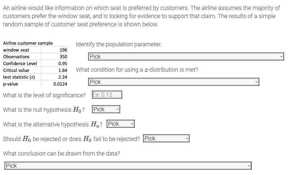 an airline would like information on which seat is preferred by custome…