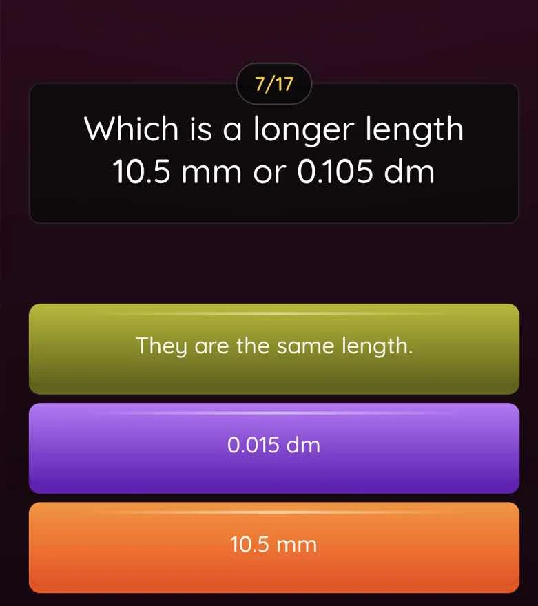 which is a longer length 10.5 mm or 0.105 dm they are the same length. …