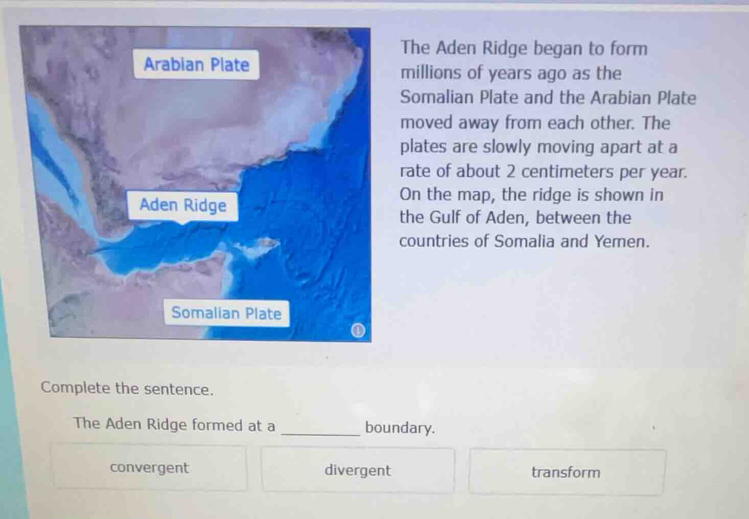 the aden ridge began to form millions of years ago as the somalian plat…