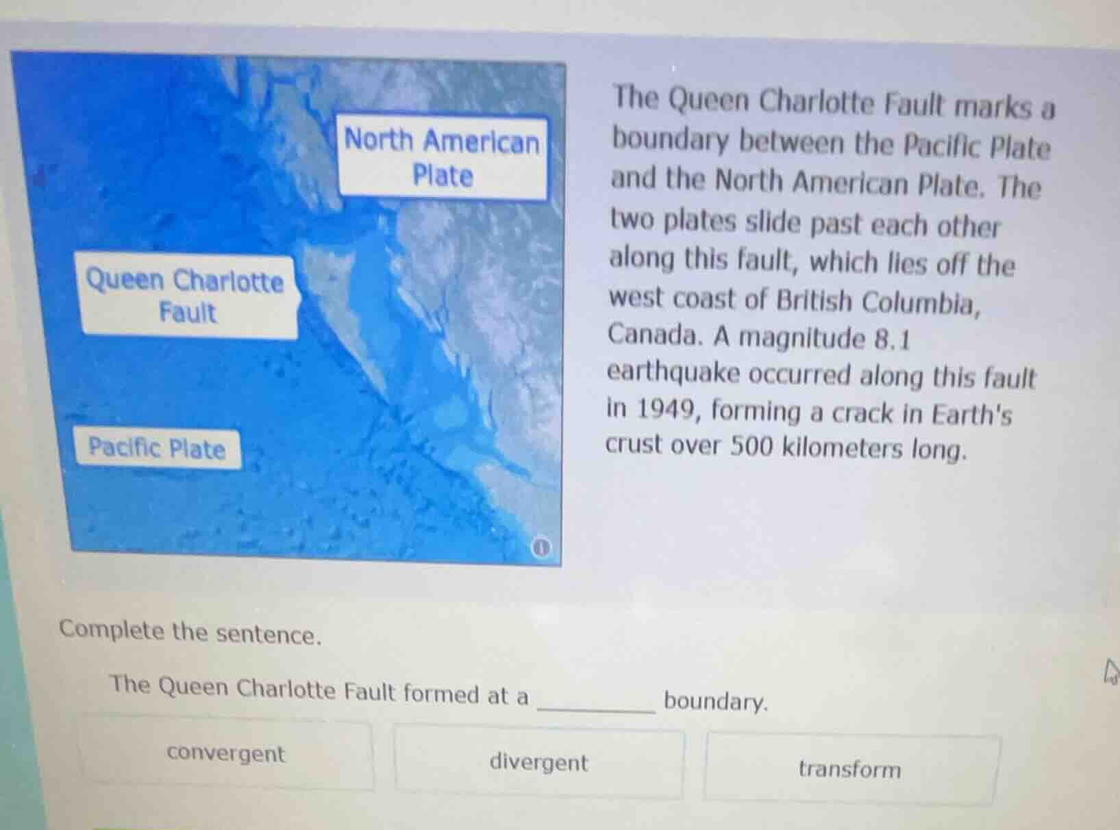 the queen charlotte fault marks a boundary between the pacific plate an…