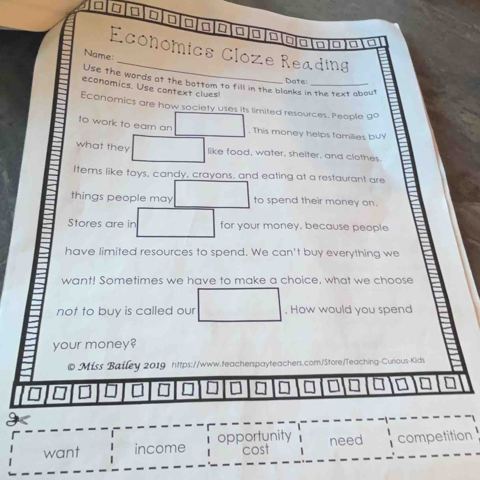 economics cloze reading name: ____________ date: _________ use the word…