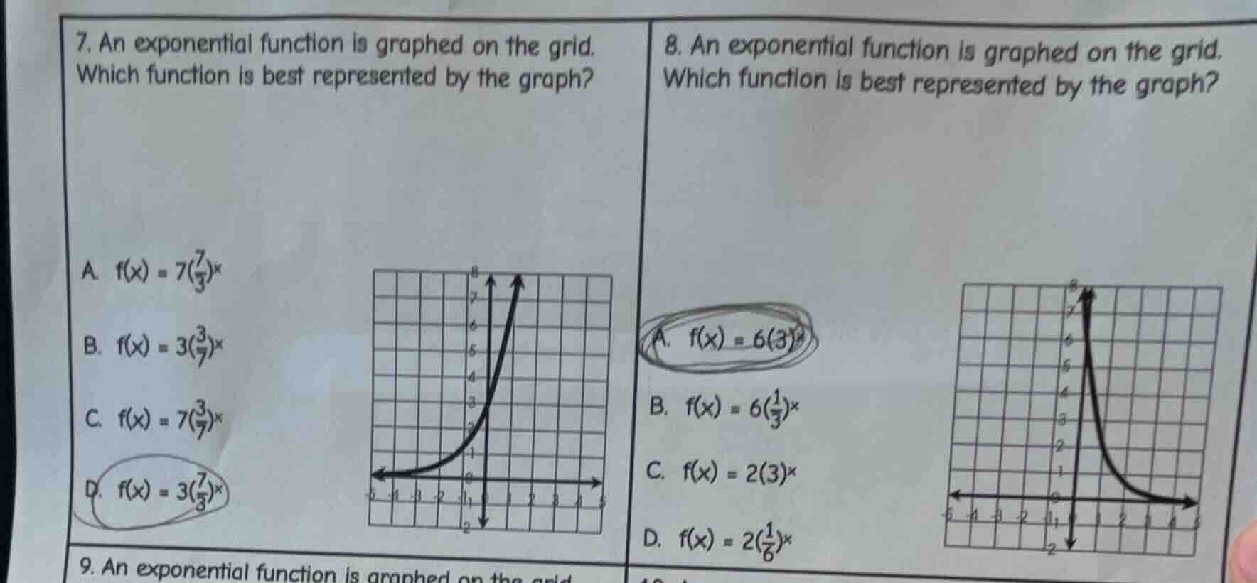 7. an exponential function is graphed on the grid. which function is be…