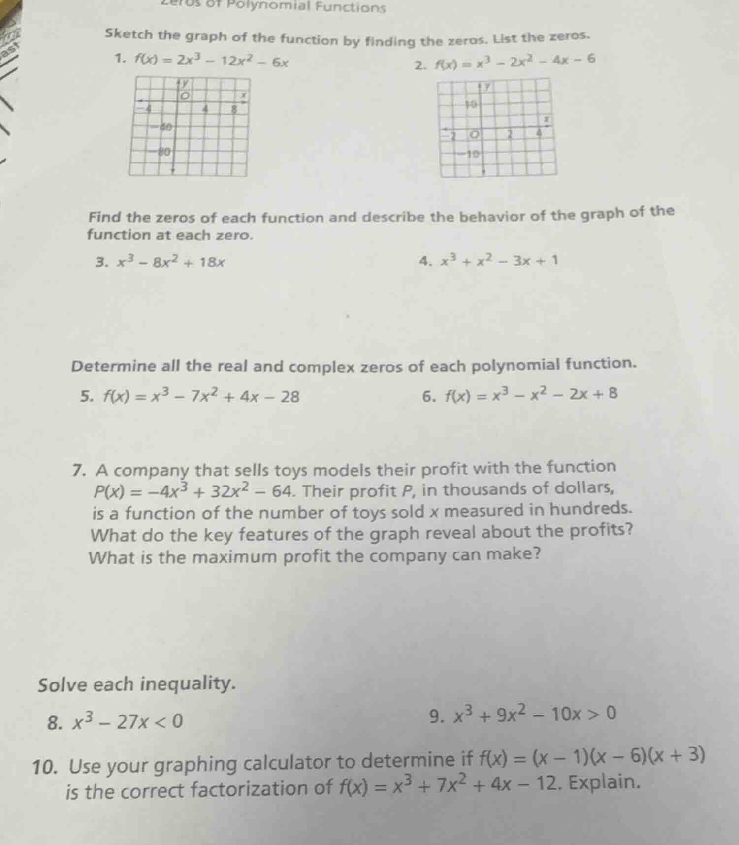 zeros of polynomial functions sketch the graph of the function by findi…
