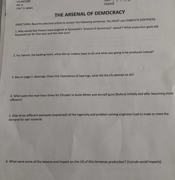 us history mr. g unit 5: wwii the arsenal of democracy directions: read…