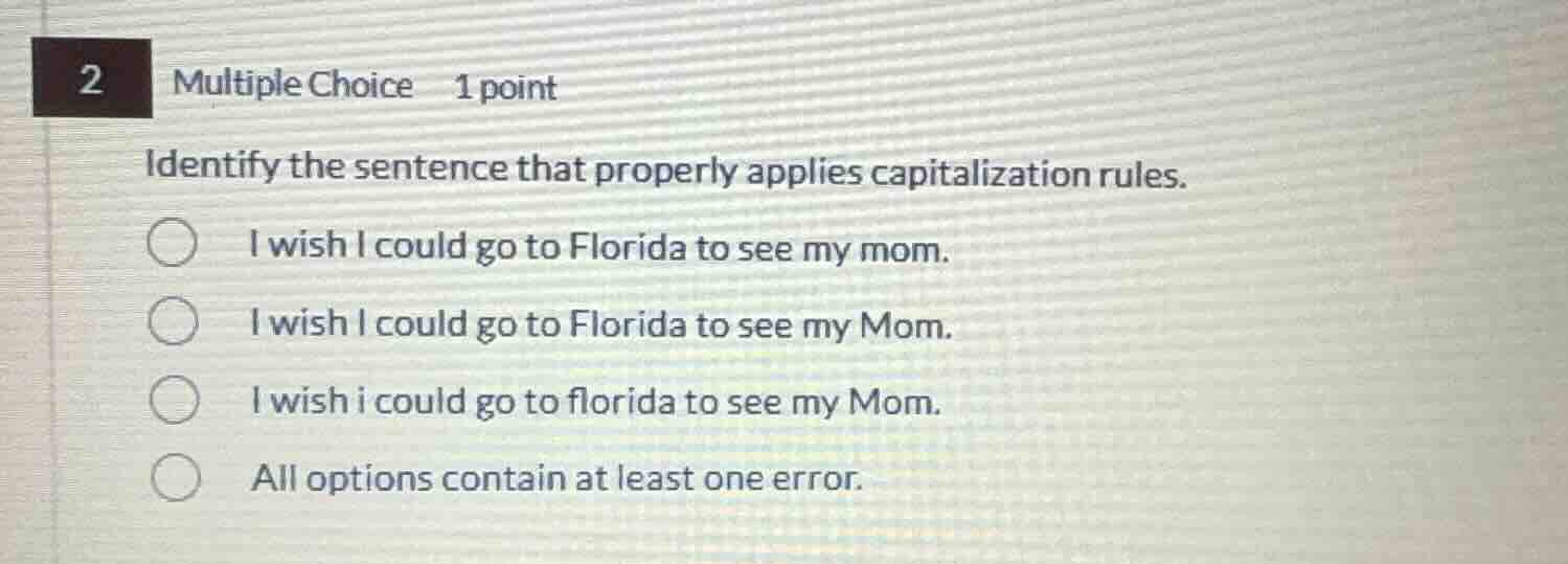 2 multiple choice 1 point identify the sentence that properly applies c…