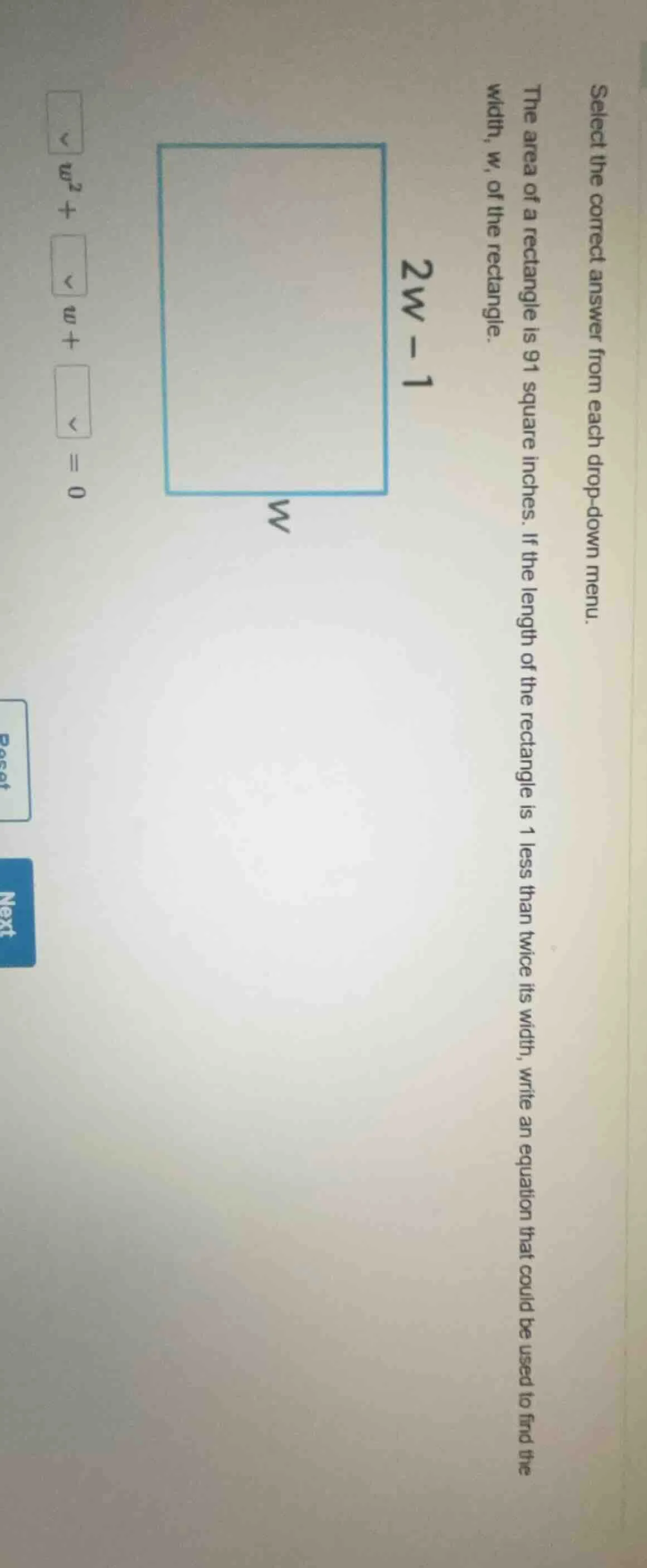 select the correct answer from each drop - down menu. the area of a rec…