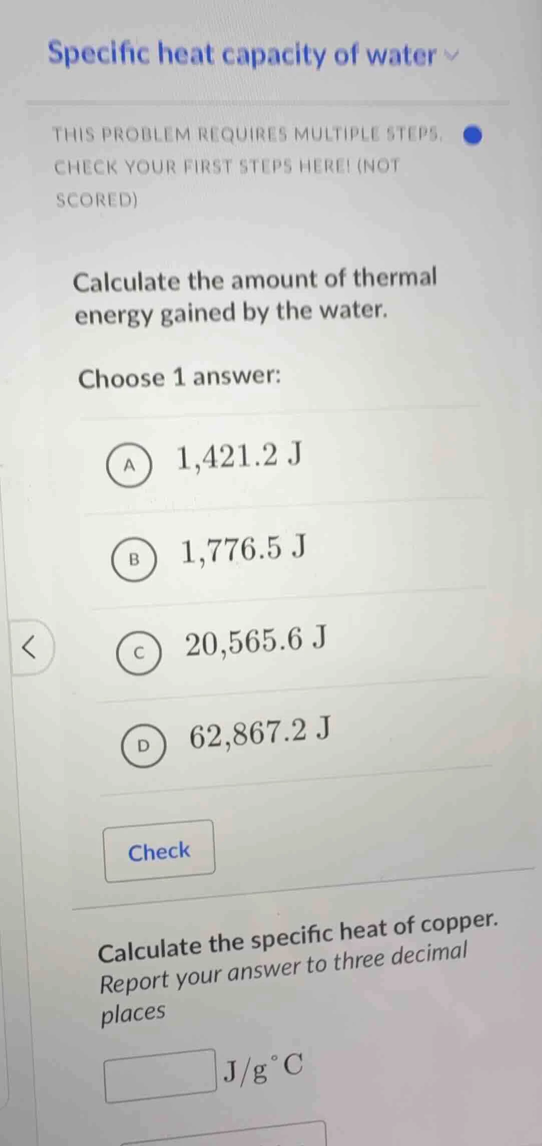 specific heat capacity of water this problem requires multiple steps, c…