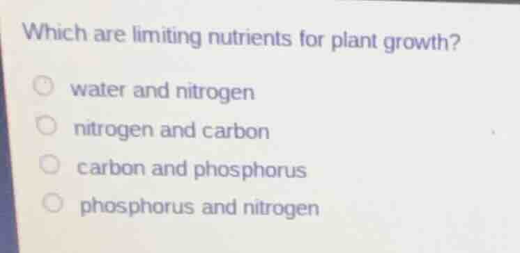 which are limiting nutrients for plant growth? water and nitrogen nitro…