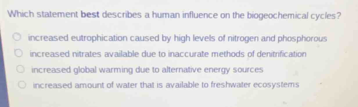 which statement best describes a human influence on the biogeochemical …