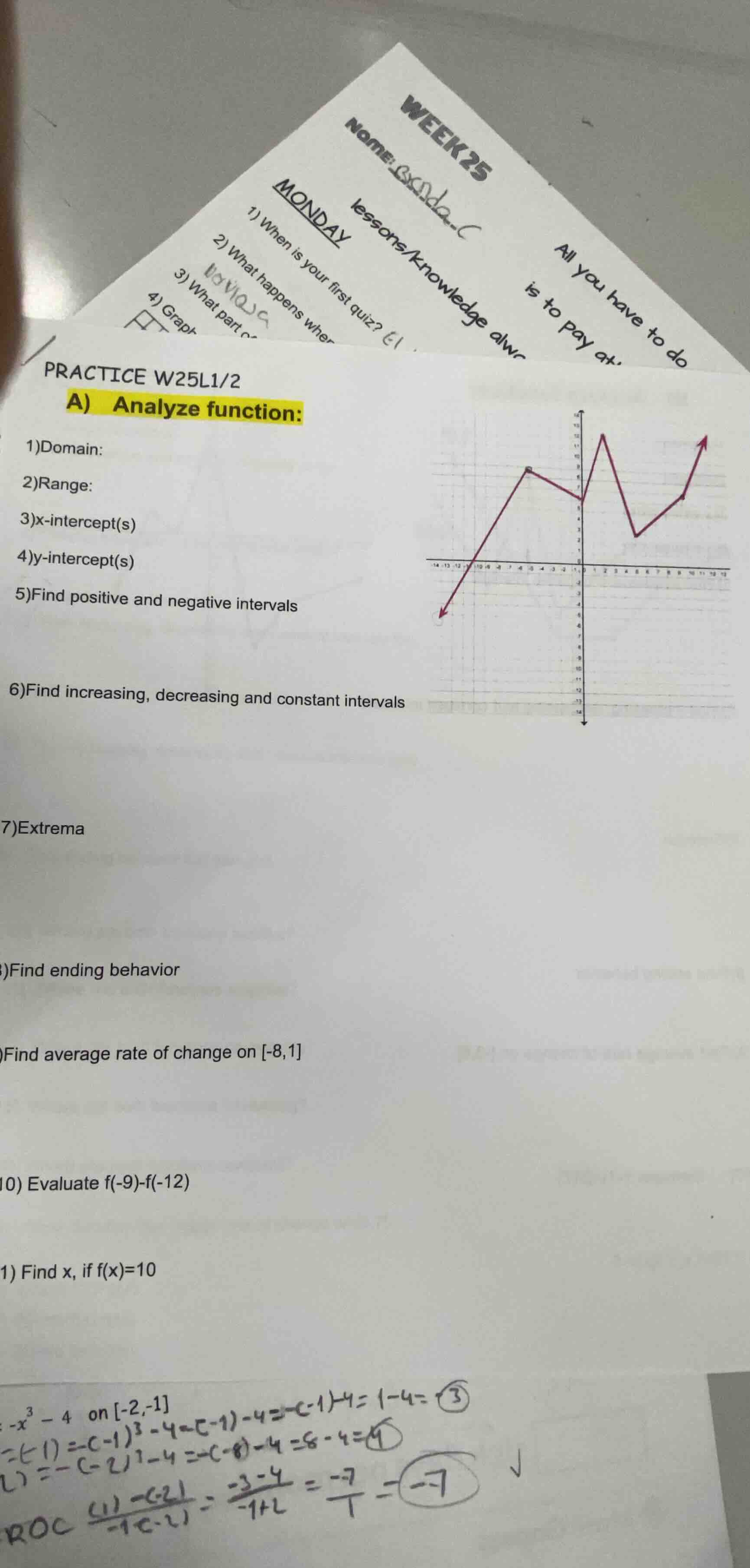 practice w25l1/2 a) analyze function: 1)domain: 2)range: 3)x-intercept(…