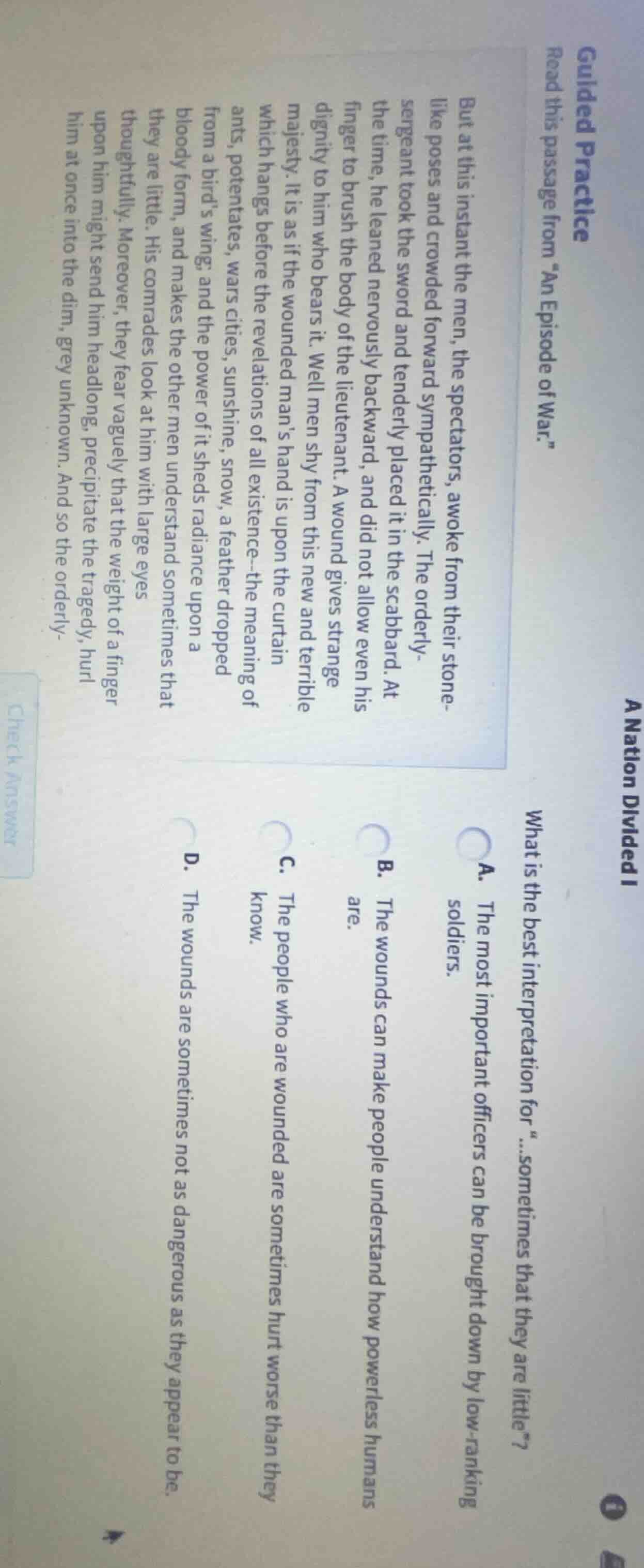 guided practice read this passage from “an episode of war.” but at this…