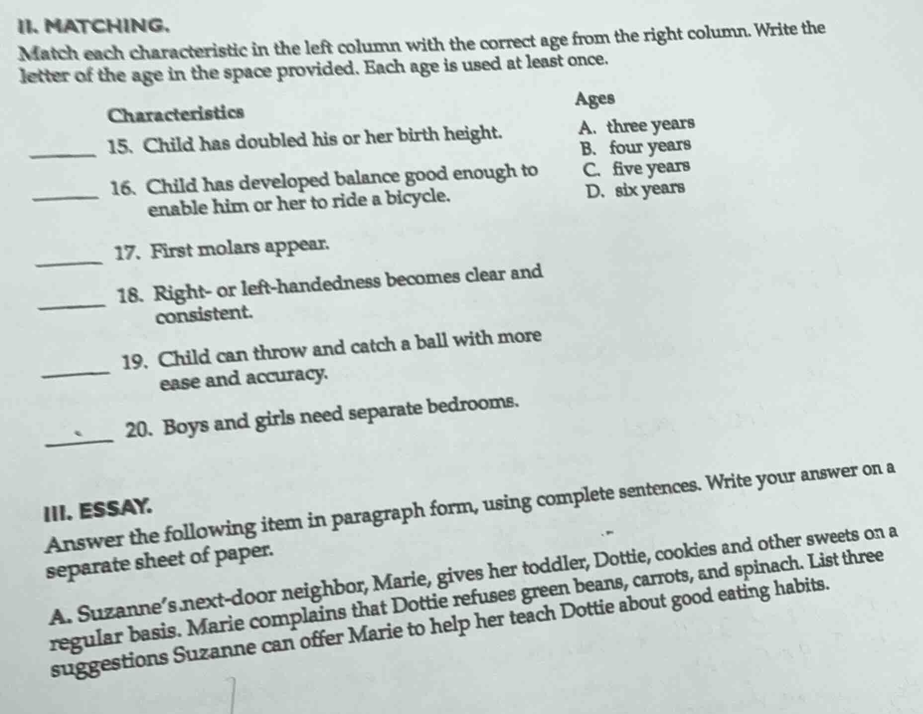 ii. matching. match each characteristic in the left column with the cor…