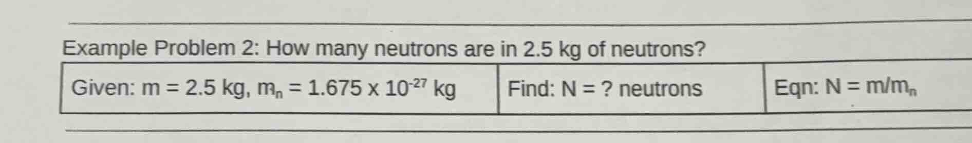 example problem 2: how many neutrons are in 2.5 kg of neutrons? given: …