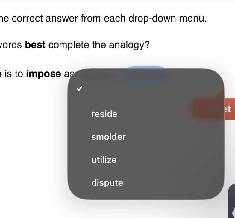 he correct answer from each drop-down menu. words best complete the ana…