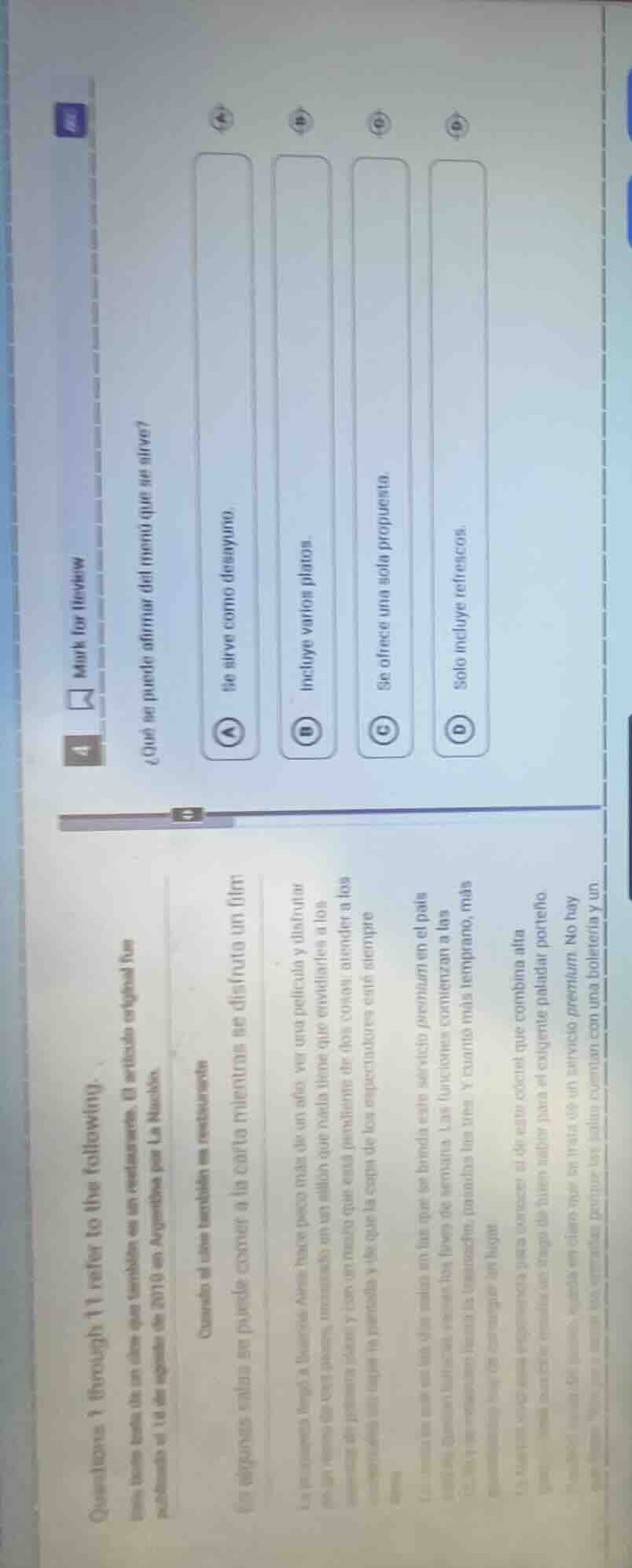 questions 11 refer to the following. mark for review 4 ¿qué se puede af…