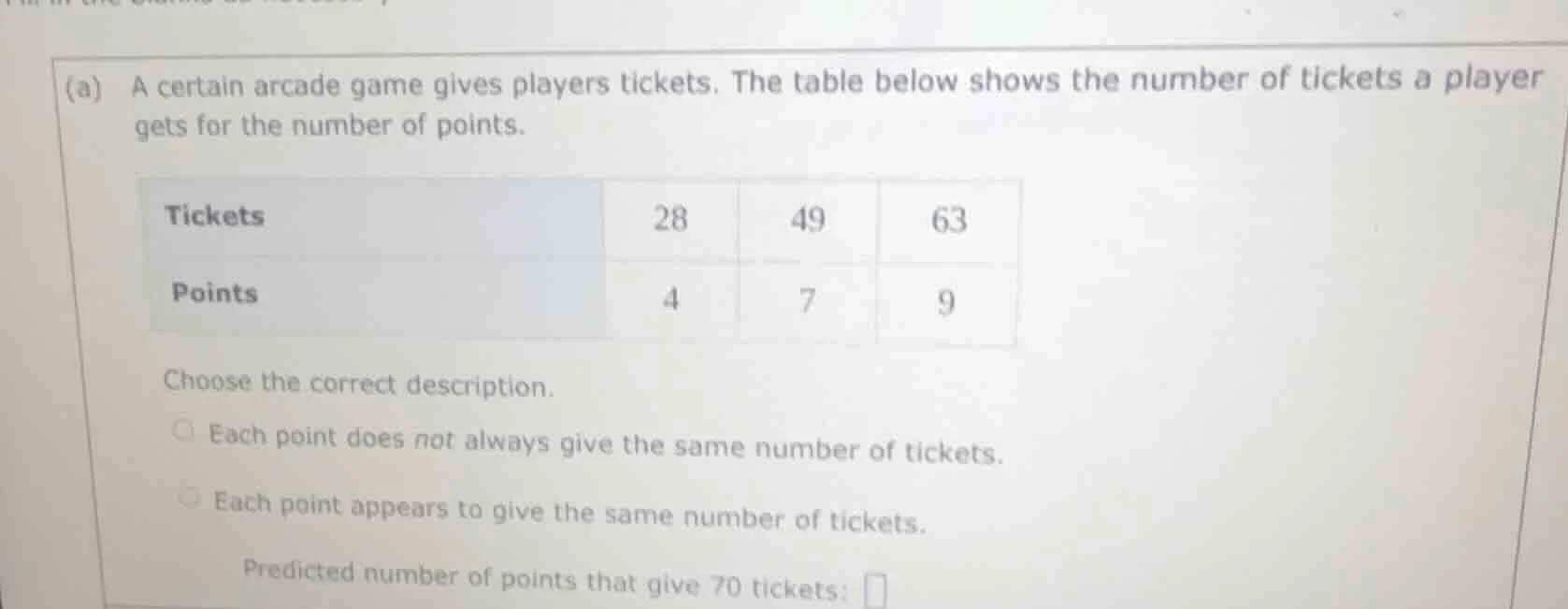 (a) a certain arcade game gives players tickets. the table below shows …